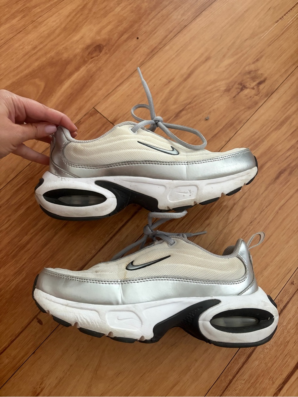 Nike White & Silver Women's Sneakers - Picture 3 of 10